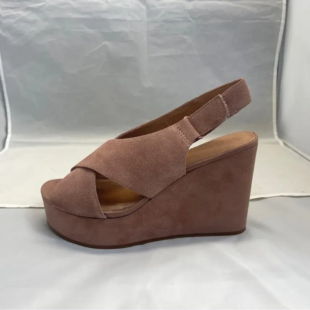 Caslon Kenley Wedge Sandal Open Toe Cross Strap Platform Dusty Pink Suede